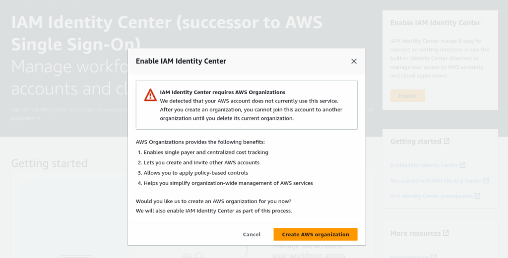Iam Identity Center Enable AWS Organization